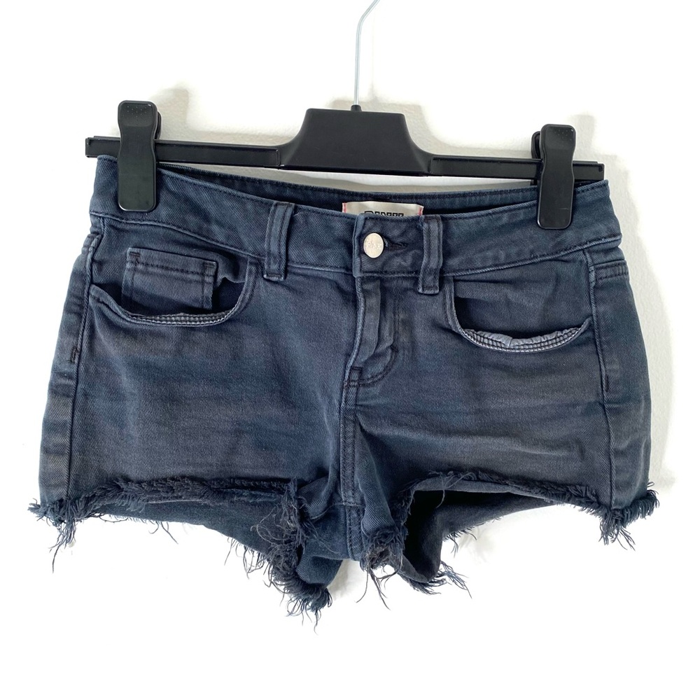 PINK Victoria’s Secret Black Denim Shorts Frayed Hem Y2K Stretch